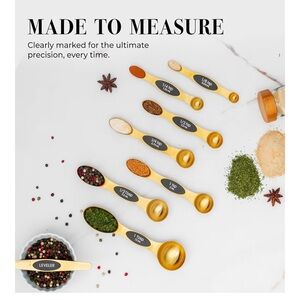 Magnetic Measuring Spoons, Stainless Steel Gold Spoons for Cooking/Baking- NIB